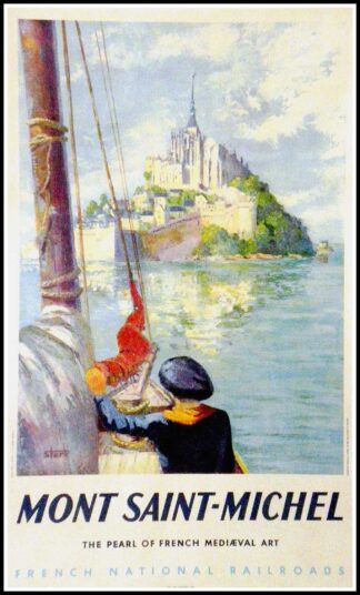 original vintage travel poster Mont Saint Michel - Normandy - French National Railways, STARR 1950
