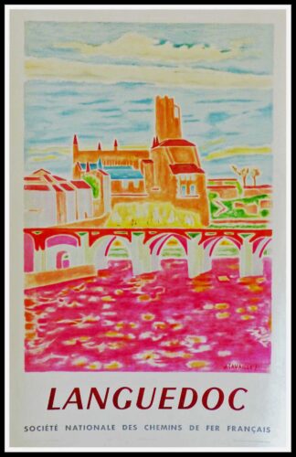 Affiche ancienne original de voyage LANGUEDOC - SNCF - CAVAILLES 1955