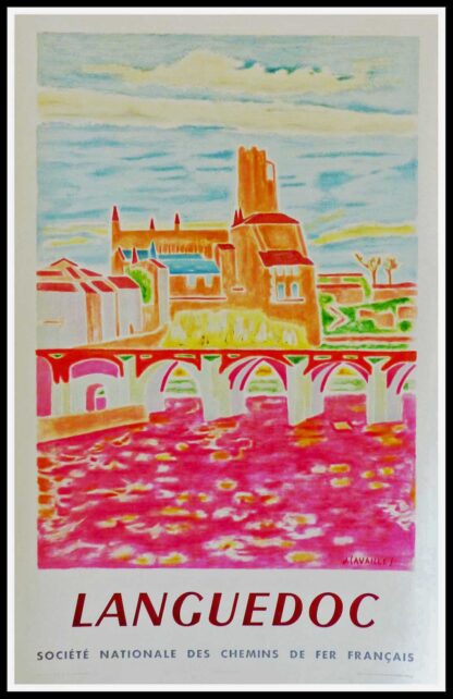 Affiche ancienne original de voyage LANGUEDOC - SNCF - CAVAILLES 1955