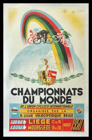MOORSLEDE original vintage cycle poster, Championnat du Monde de cycles Liège, Belgique, 1950