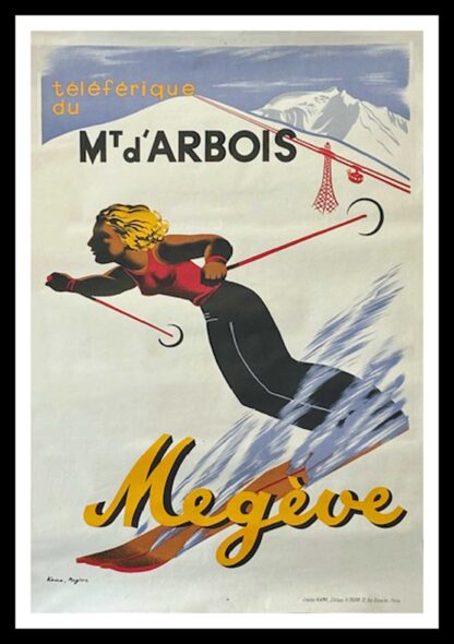 KAMA original vintage ski poster, MEGEVE, Téléférique du Mont d'Arbois circa 1940