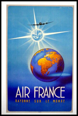 MAURUS original vintage travel poster, Air France rayonne sur le Monde, 1949