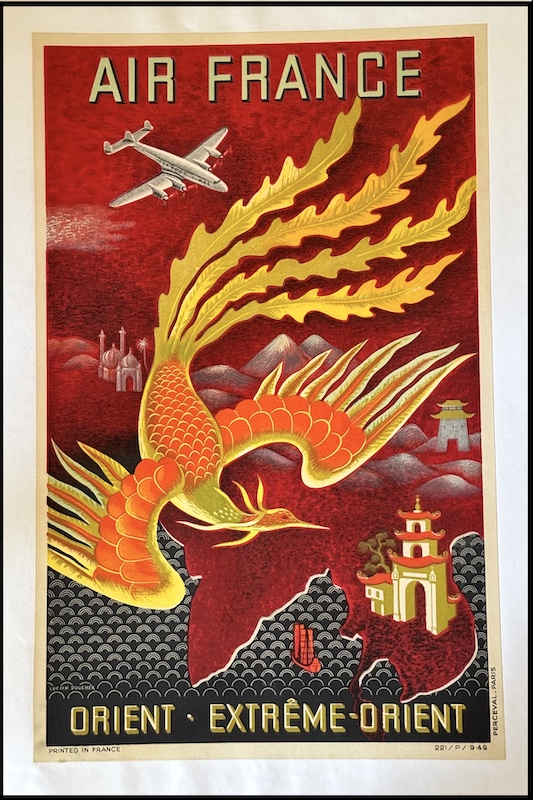 Lucien BOUCHER : Air France Orient Extrême-Orient, affiche ancienne originale de voyage 1948