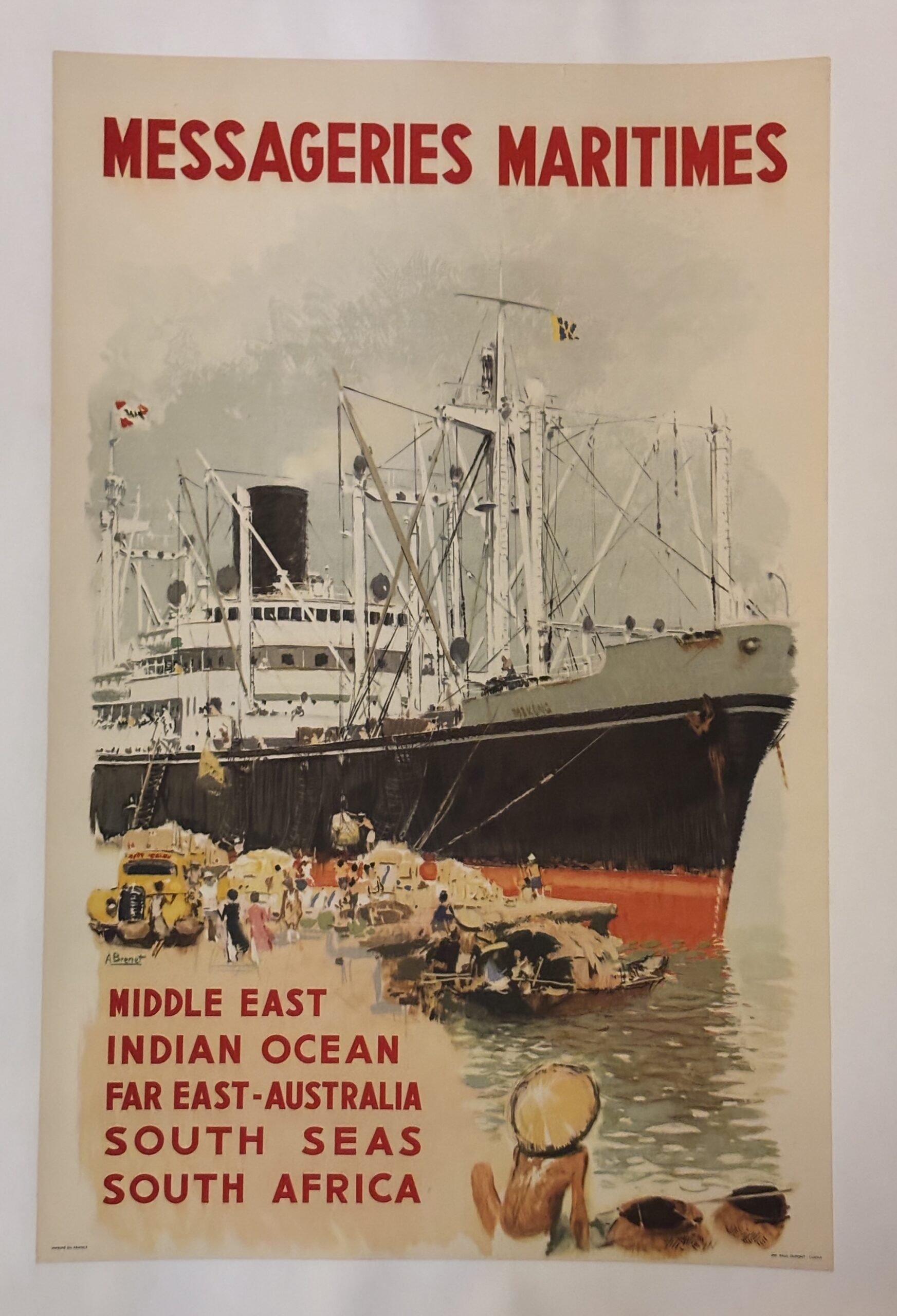 Albert BRENET : Messageries Maritimes, affiche ancienne originale de voyage circa 1950