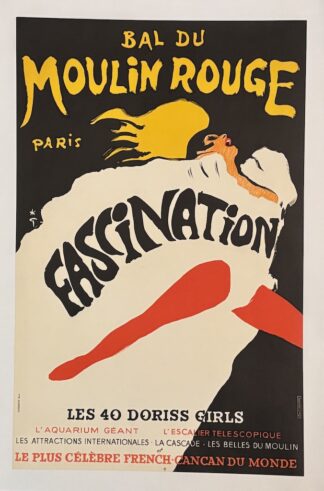 René GRUAU : Bal du Moulin Rouge Fascination, affiche originale spectacle circa 1980