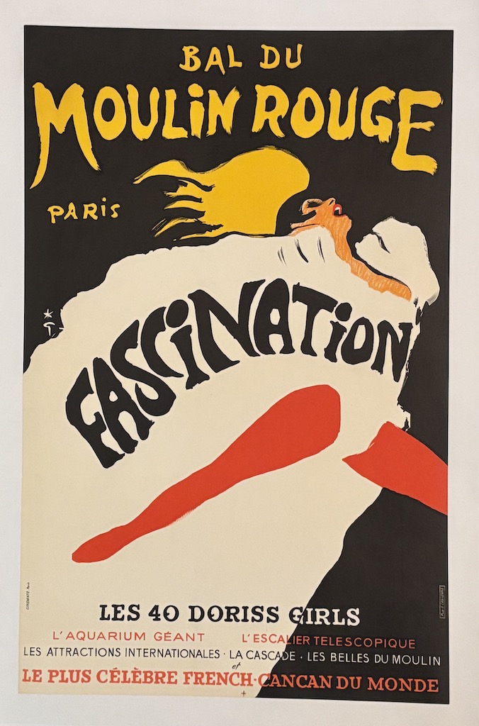 René GRUAU : Bal du Moulin Rouge Fascination, affiche originale spectacle circa 1980