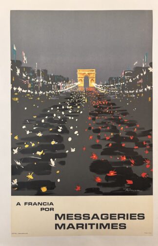 RANSON : A Francia por Messageries Maritimes, Paris, Champs-Elysées, affiche ancienne originale de voyage circa 1950