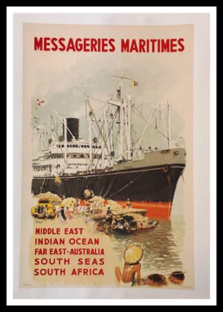 Albert BRENET : Messageries Maritimes, affiche ancienne originale de voyage circa 1950