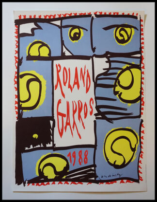 Pierre ALECHINSKY : affiche officielle Roland GARROS, affiche ancienne originale tennis signée 1988