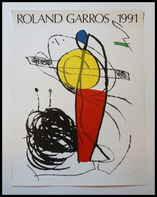 Joan MIRO : affiche officielle Roland GARROS, affiche ancienne originale tennis signée 1991