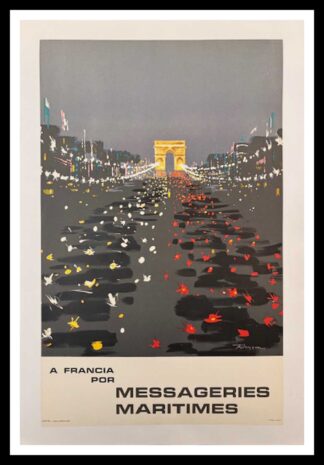 RANSON : A Francia por Messageries Maritimes, Paris, Champs-Elysées, affiche ancienne originale de voyage circa 1950