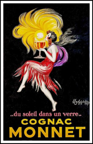 Leonetto CAPPIELLO : du soleil dans un verre... COGNAC MONNET, affiche ancienne originale publicitaire signée 1927