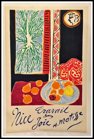 Henri MATISSE : NICE joie et travail, affiche ancienne originale de voyage, signée 1947