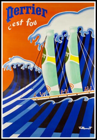Bernard VILLEMOT : PERRIER c'est fou, affiche ancienne originale publicitaire signée 1981