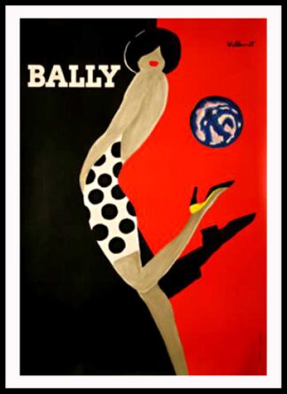 Bernard VILLEMOT : BALLY Kick Ballon, affiche ancienne originale publicitaire signée 1988