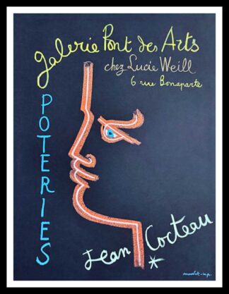 Jean COCTEAU : Poteries, Galerie Pont des Arts, affiche ancienne originale exposition Mourlot 1950