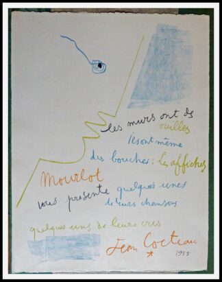Jean COCTEAU : Les murs ont des oreilles, affiche ancienne originale d'exposition 1955