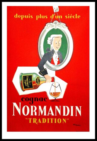 André J : Cognac Normandin, affiche ancienne originale publicitaire signée circa 1950