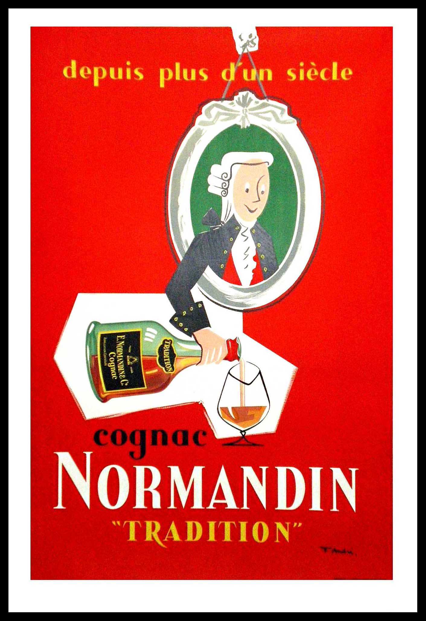 André J : Cognac Normandin, affiche ancienne originale publicitaire signée circa 1950