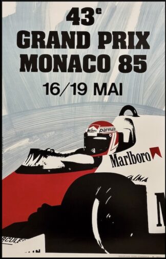 JP GROGNET : 43ème Grand Prix de MONACO, affiche originale course automobile 1985