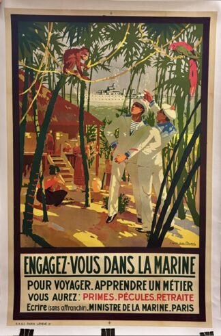 Géo MICHEL : Engagez-vous dans la marine, affiche ancienne originale voyage circa 1920