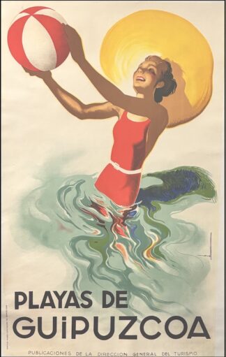 MORELL José : Playas de Guipuzcoa, San Sebastian, affiche ancienne originale de voyage 1938