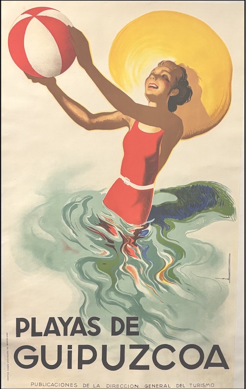 MORELL José : Playas de Guipuzcoa, San Sebastian, affiche ancienne originale de voyage 1938