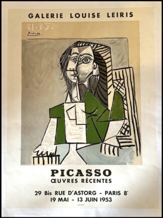 Pablo PICASSO : Oeuvres récentes Galerie Louise LEIRIS, affiche ancienne originale exposition 1953
