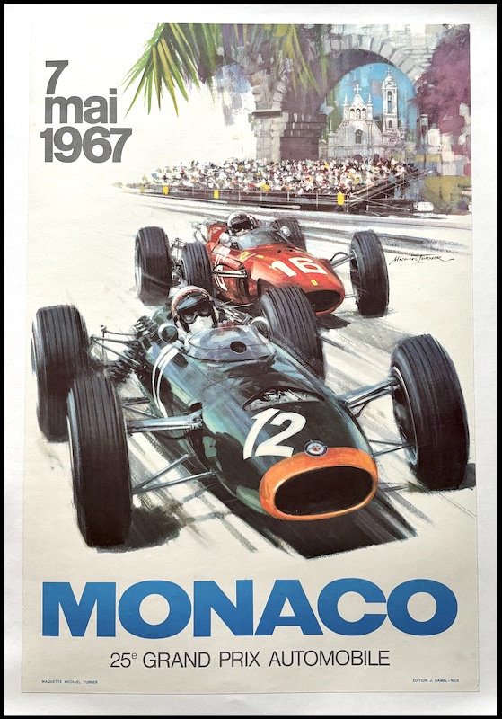 Michael TURNER : 25ème Grand Prix de MONACO 7 mai 1967, affiche originale Michael TURNER