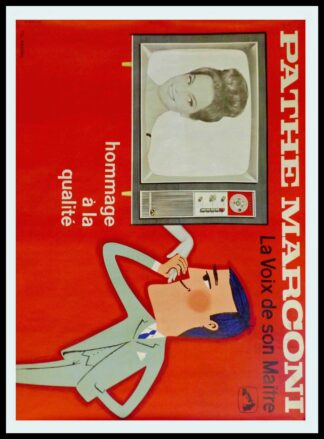 Pierre FIX-MASSEAU : PATHE MARCONI la voix de son maître, affiche ancienne originale publicitaire 1950