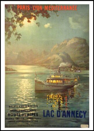F. CACHOUD : PLM Lac d'Annecy, affiche ancienne originale de voyage 1900
