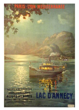 F. CACHOUD : PLM Lac d'Annecy, affiche ancienne originale de voyage 1900