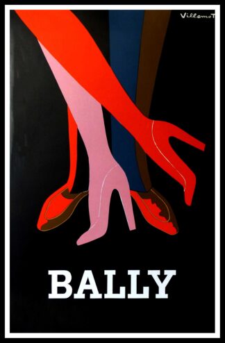 Bernard VILLEMOT : BALLY, les jambes enlacés, affiche ancienne originale publicitaire 1979