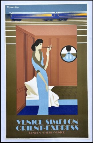 FIX MASSEAU : Venice Simplon Orient Express, London Paris Venice, affiche ancienne originale de voyage 1981
