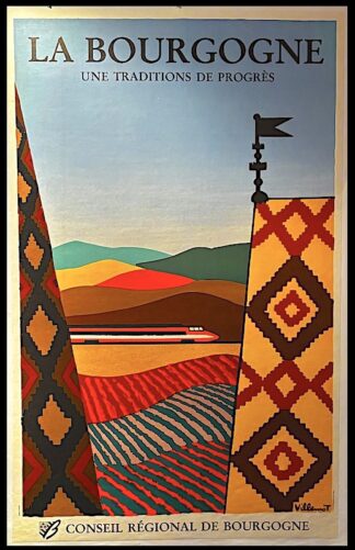 Bernard VILLEMOT : La Bourgogne, affiche ancienne originale de voyage 1984