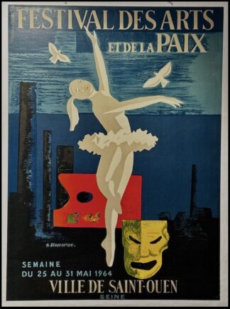 A. BEAUFRETON : Festival des Arts et de la Paix, affiche ancienne originale publicitaire 1964