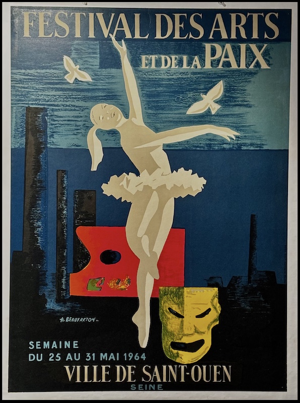 A. BEAUFRETON : Festival des Arts et de la Paix, affiche ancienne originale publicitaire 1964