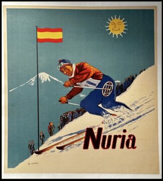 G. PERES : Vall de Nuria, affiche ancienne originale ski circa 1930
