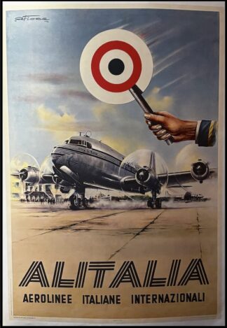Amleto FIORE : ALITALIA aerolinee italiane internazionali, affiche ancienne originale de voyage 1952
