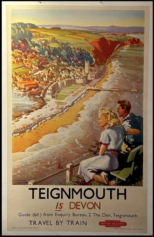 Norman HOWARD : Teignmouth is Devon travel by Train, affiche ancienne originale de voyage 1950