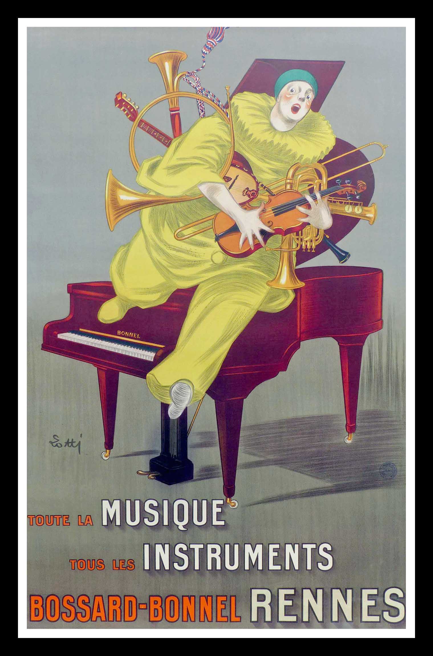 LOTTI : Toute la musique Tous les instruments BOSSARD-BONNEL Rennes, affiche ancienne originale publicitaire 1924
