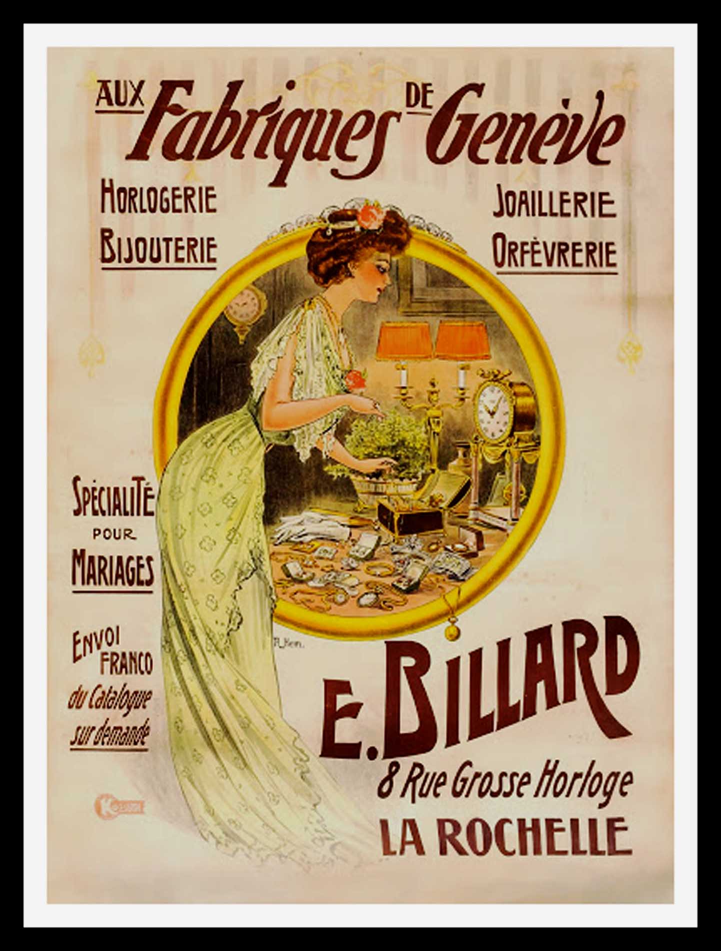 HEM : Aux fabriques de Genève, affiche ancienne originale publicitaire circa 1900
